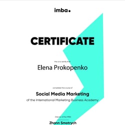 Сертификат о прохождении обучения — приклад роботи портфоліо фрілансера в категорії Просування у соціальних мережах (SMM)