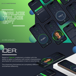 Projektowanie aplikacji mobilnej WalkieTalkieGPT Open.AI based — przykładowe portfolio freelancera w kategorii Projektowanie interfejsów użytkownika (UI/UX)