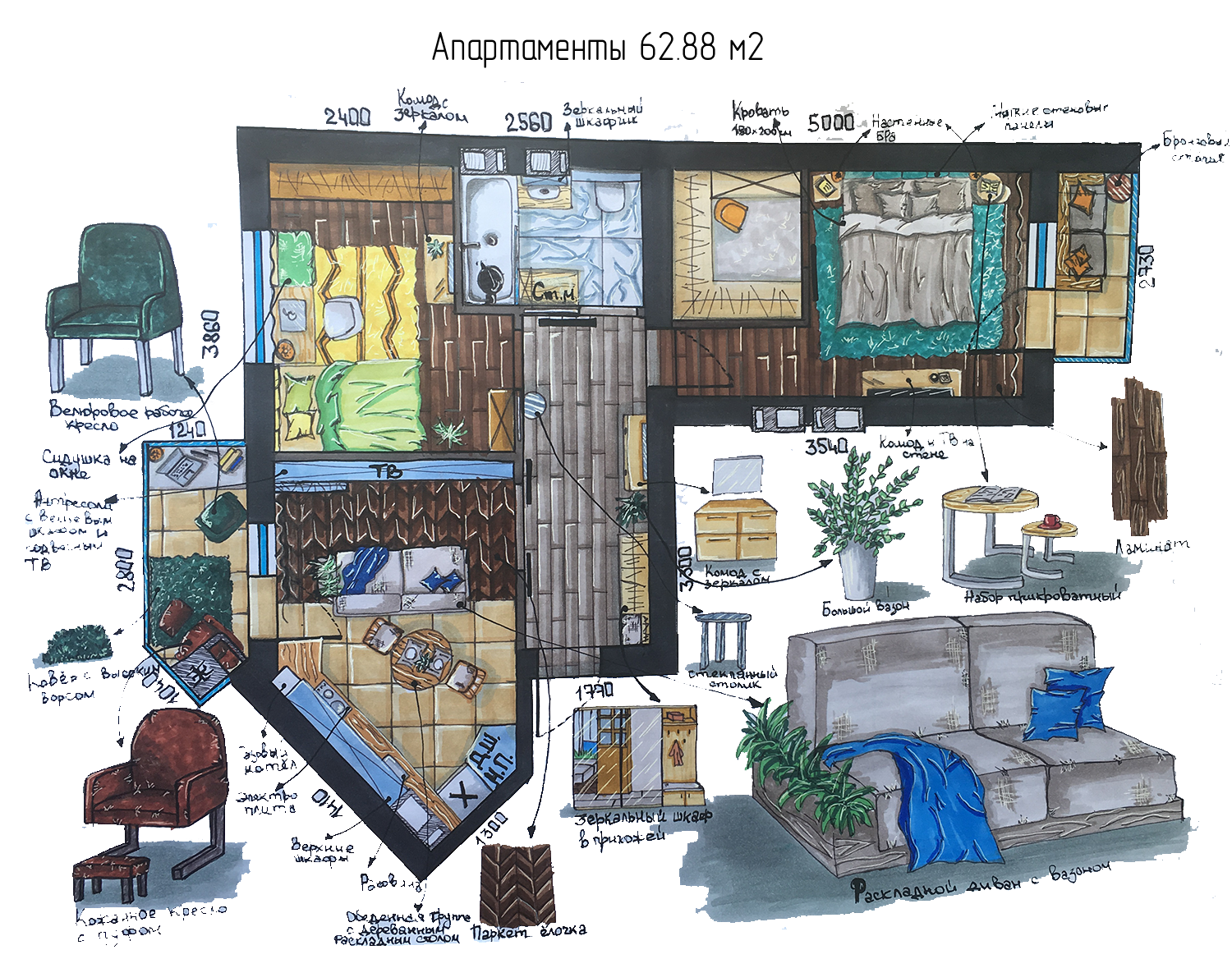 Планировка квартиры \"лесной уголок\" – freelancer's work Катерины in the ...