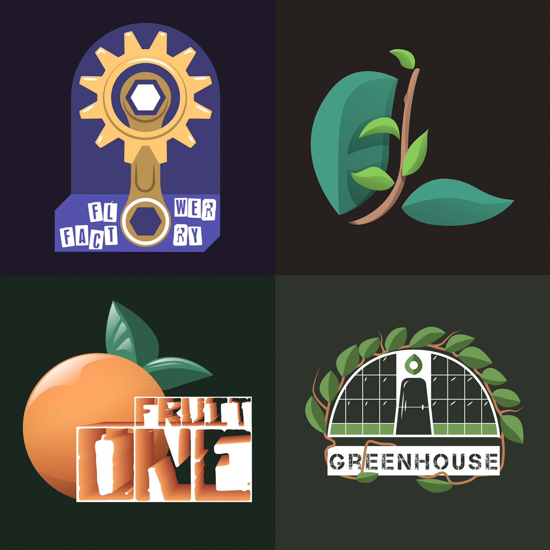 Examples of design of logos on the botanical theme work from a
