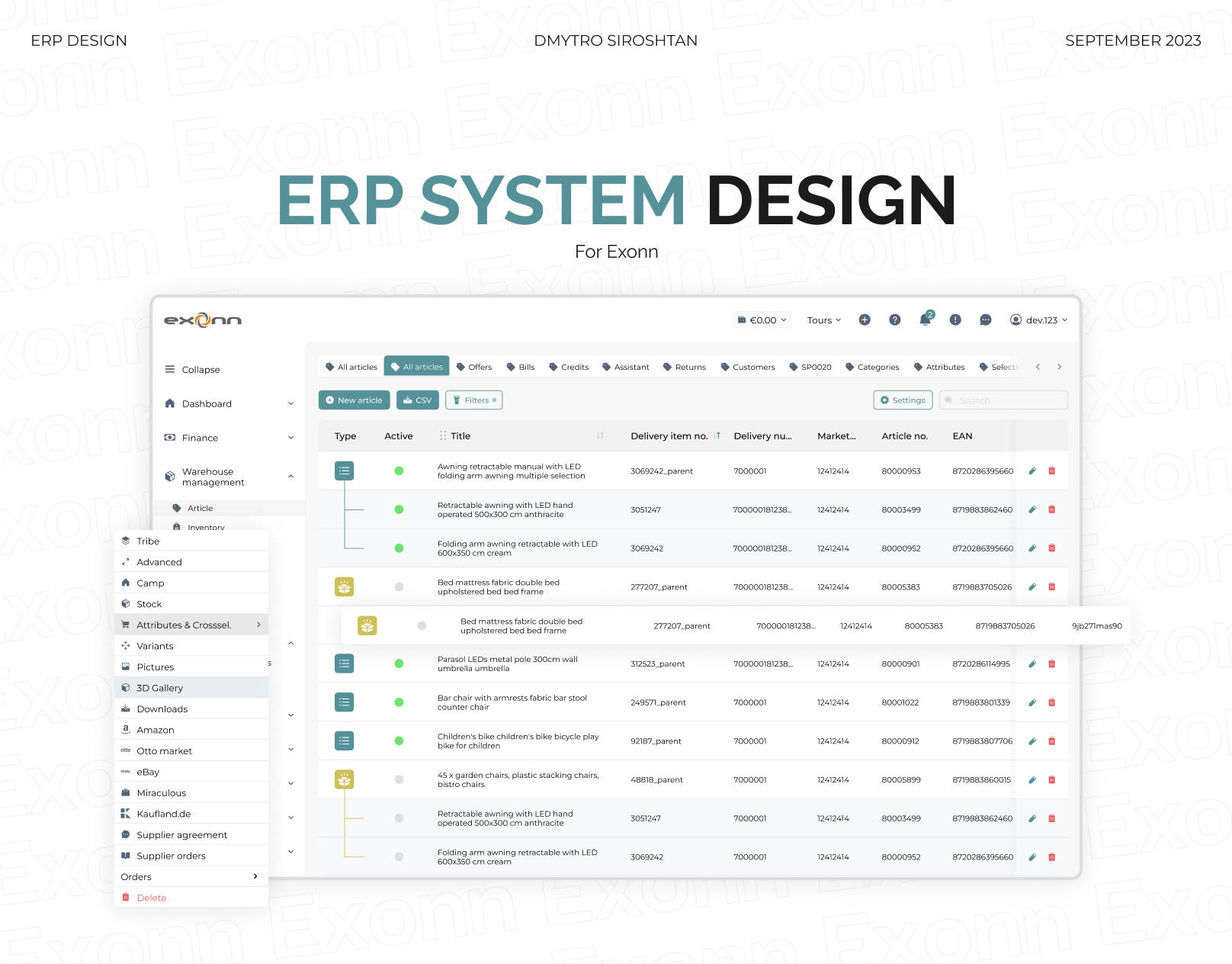 The ERP system UX/UI – work from a freelancer's portfolio Дмитро ...