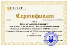 Certificate ASP..NET - Intuit